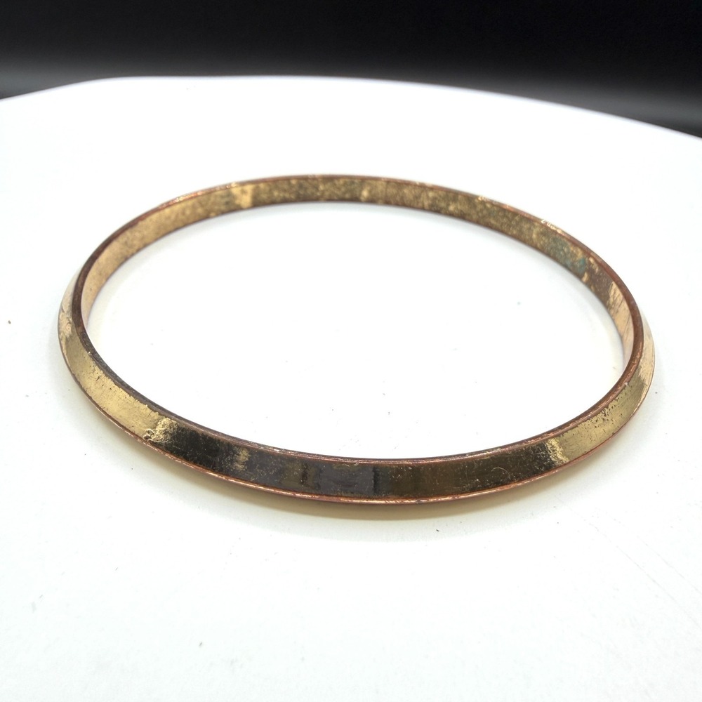 Gold Tone Flat Bangle Bracelet Minimalist Stackable Patina Boho Costume Jewelry